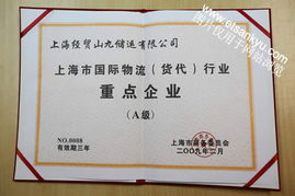 我司榮膺上海市國際物流貨代業重點企業A類企業資格，彰顯專業實力